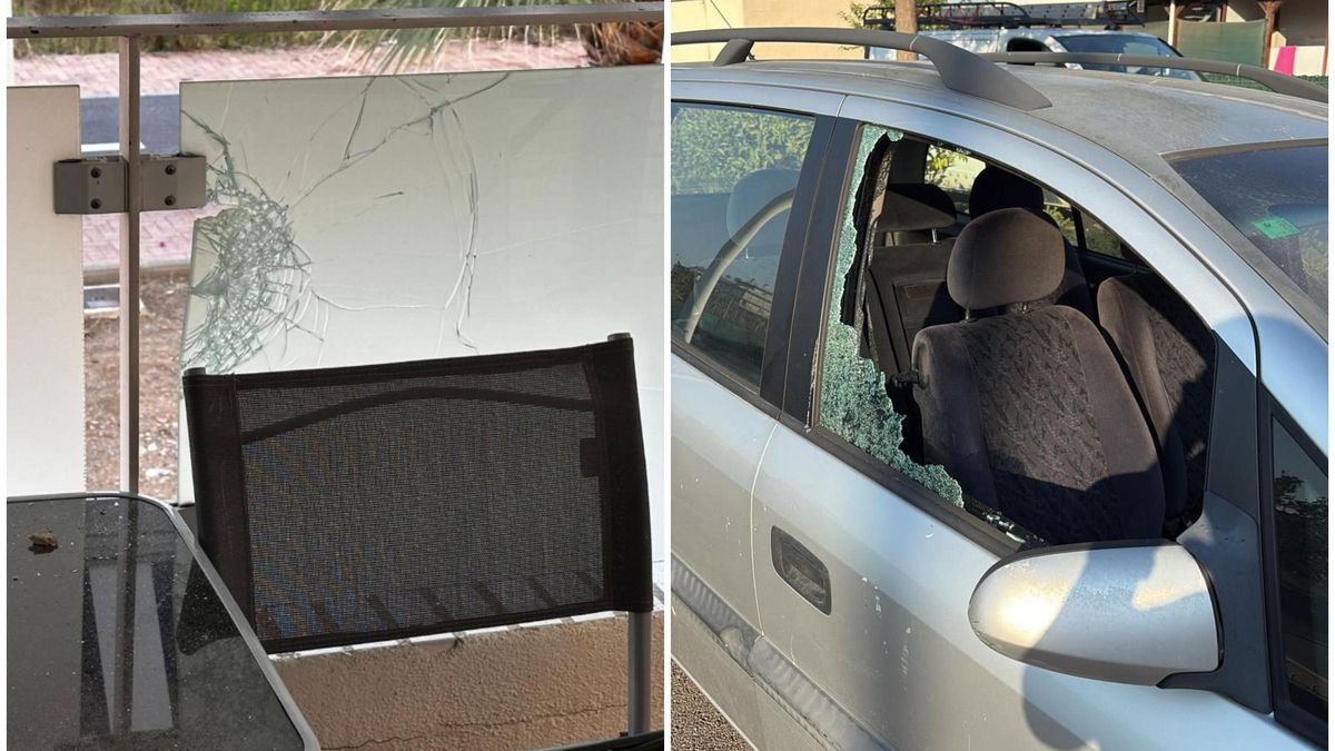 Imágenes del cristal de la vivienda y del coche rotos.