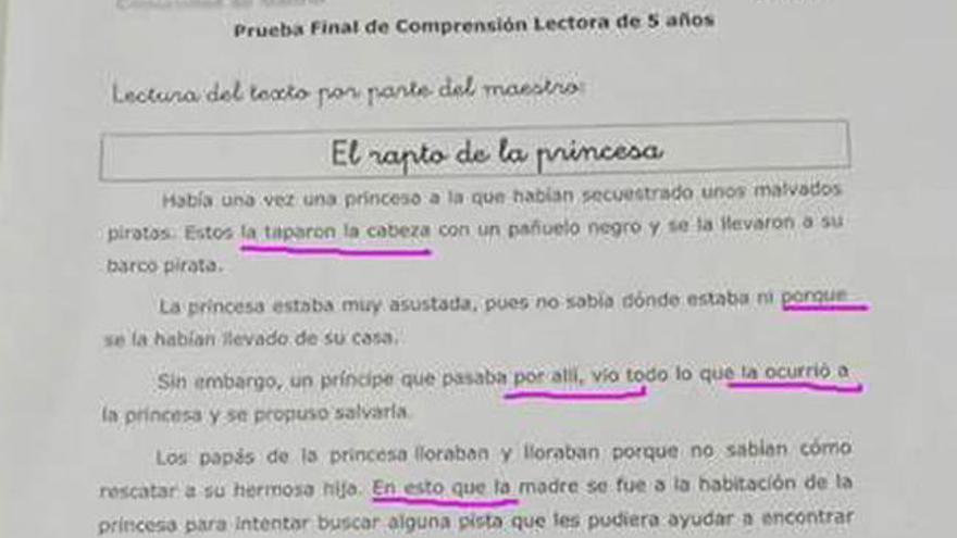 Retiran una prueba de Infantil por faltas de ortografía y contenido sexista