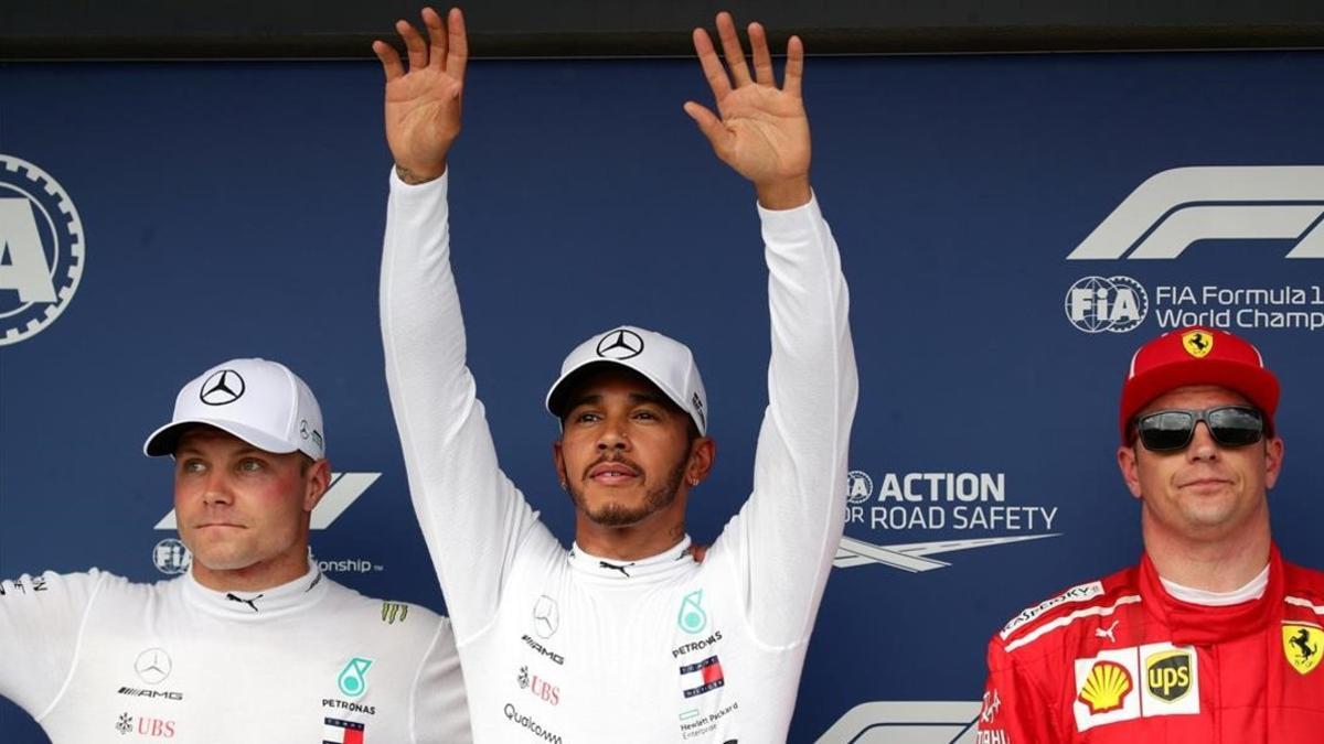 Valtteri Bottas, Lewis Hamilton y Kimi Raikkonen, hoy en Hungria.