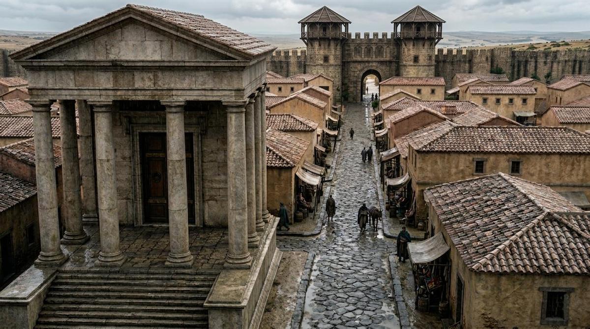 Vista de la puerta sur de Norba Caesarina desde el templo.