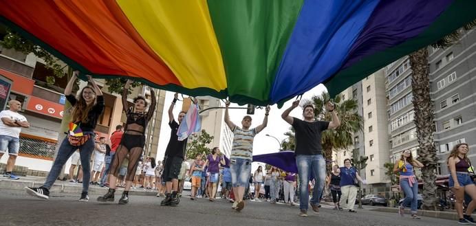 LAS PALMAS DE GRAN CANARIA A 24/06/2017. Este 2017 el lema del orgullo está vinculado a la demanda de la Ley de Igualdad LGTBI que combata los flecos pendientes para la igualdad legal y real. La manifestación discurrió por la avenida de Mesa y López hasta Santa Catalina. FOTO: J.PÉREZ CURBELO