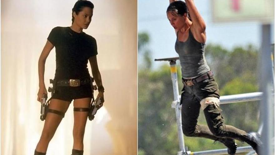 Angelina Jolie y Alicia Vikander como Lara Croft