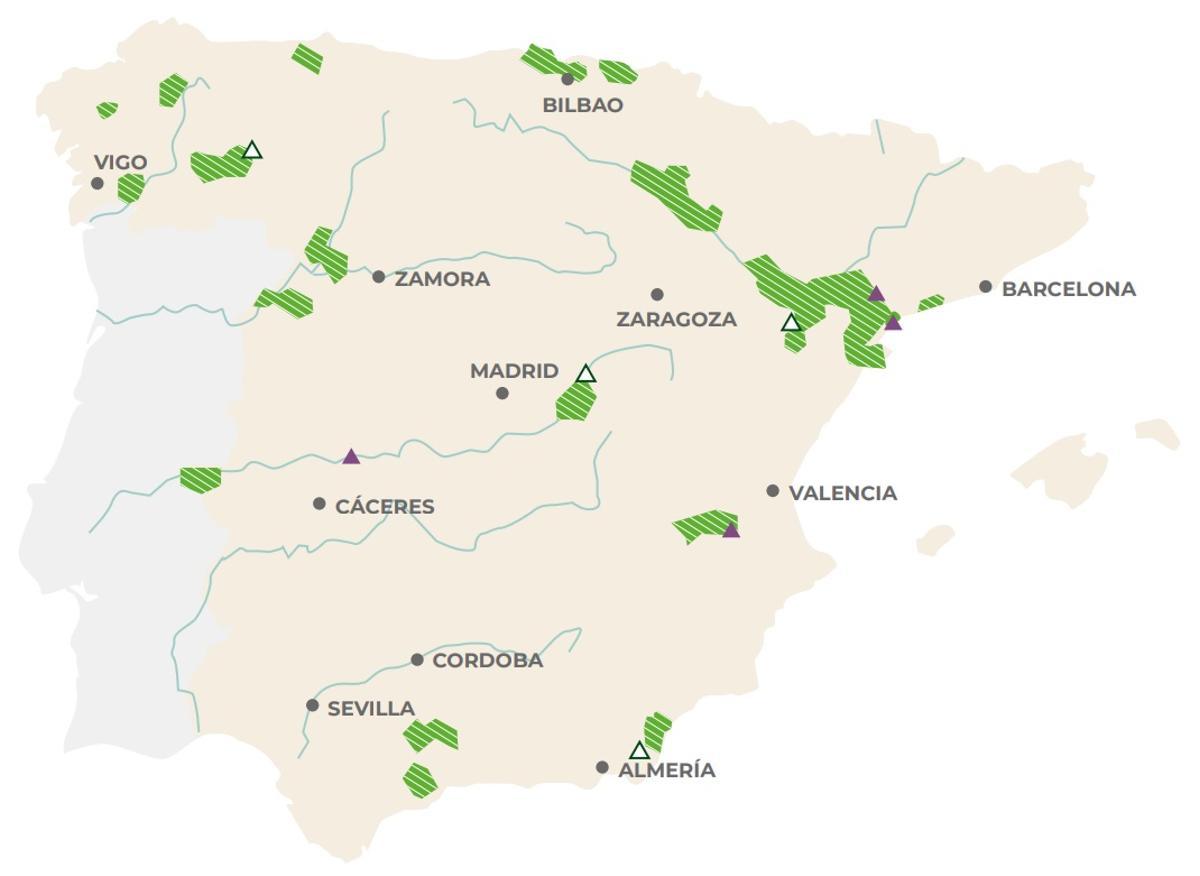 Las zonas delimitadas en verde representan las zonas que la empresa alemana ha elegido para implantar la central nuclear de fusión.