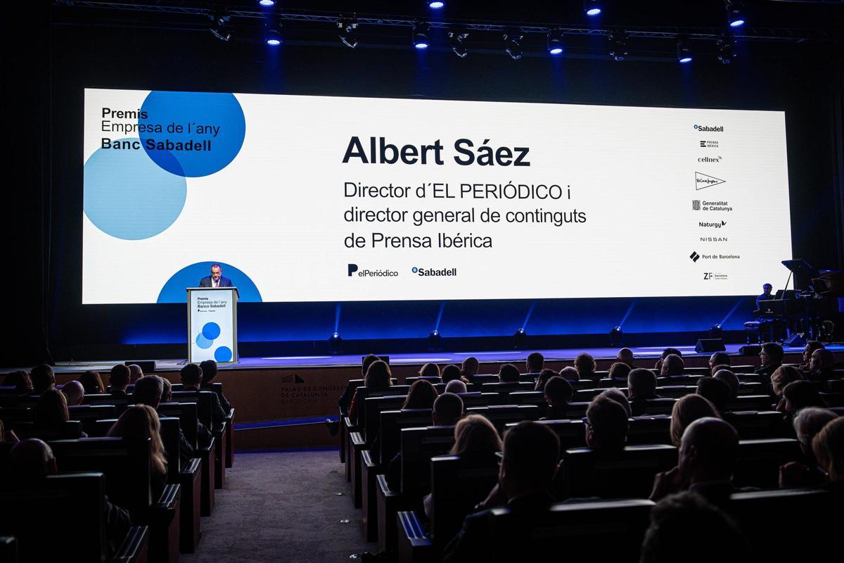 El director de El Periódico, Albert Sáez, durante su parlamento en la entrega de premios Empresa del Año 2024