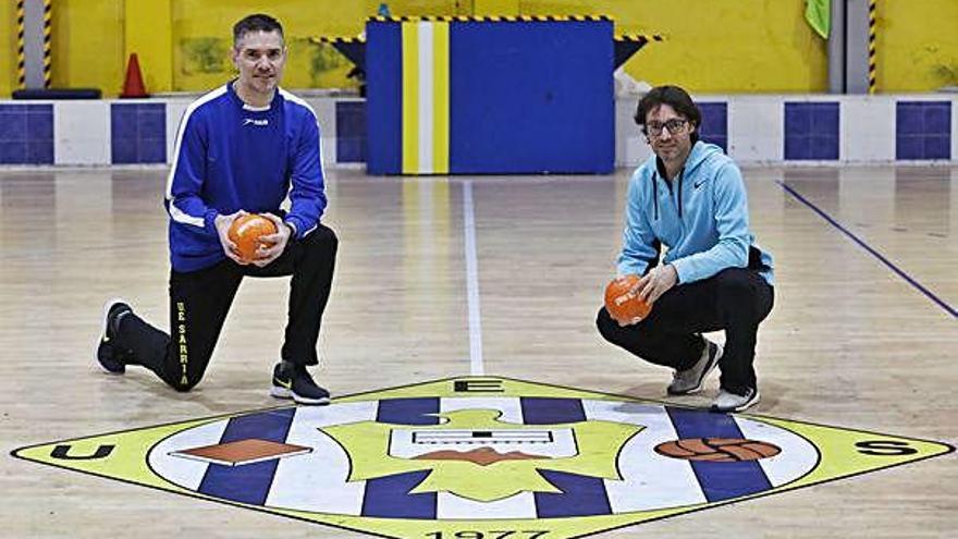 Salva Puig i Pau Campos al bell mig de la pista del pavelló de Sarrià, escenari avui del derbi.