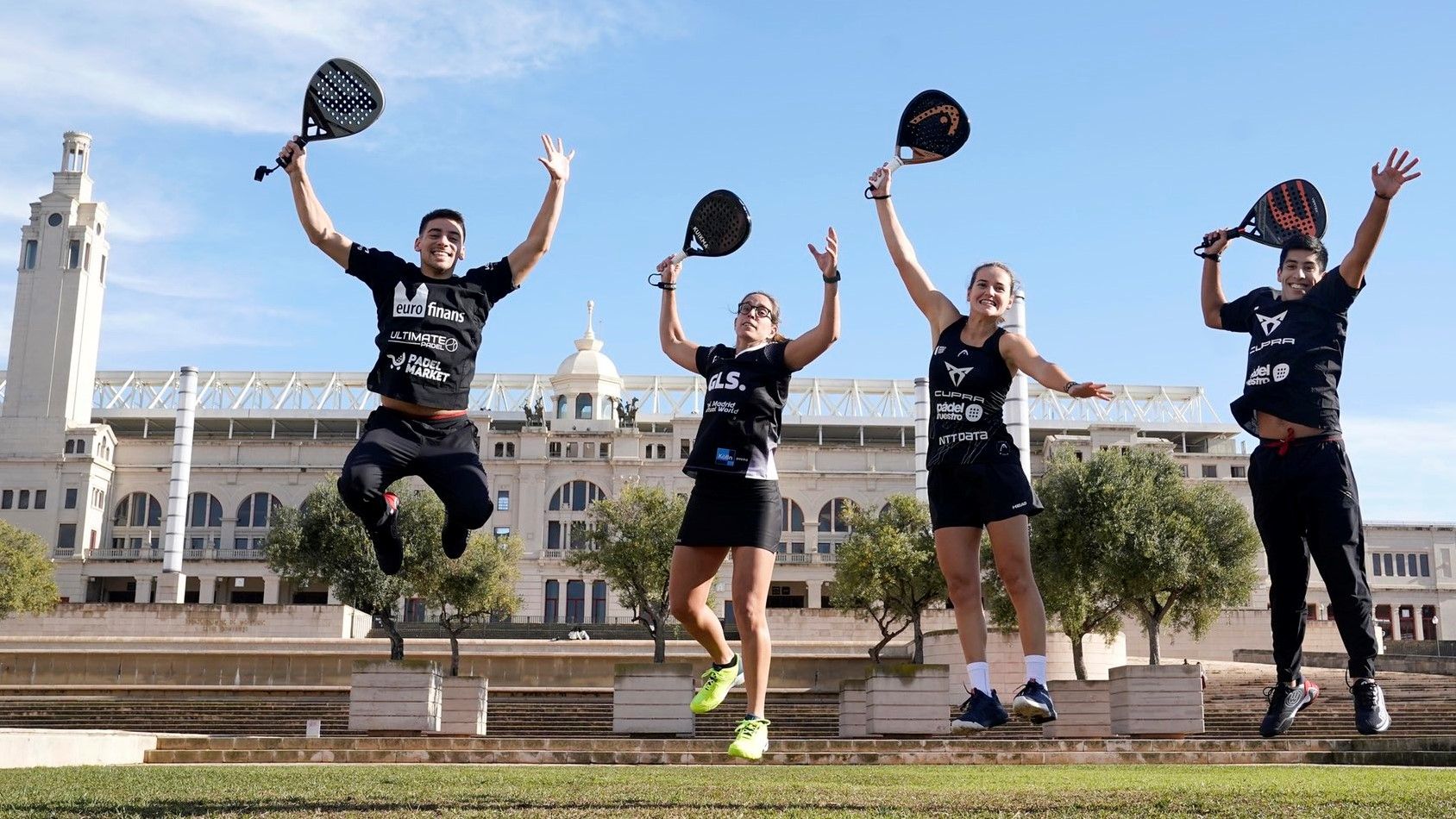 Di Nenno, Lucía Sainz, Ariana Sánchez y Chingotto, durante la presentación del torneo en Barcelona.