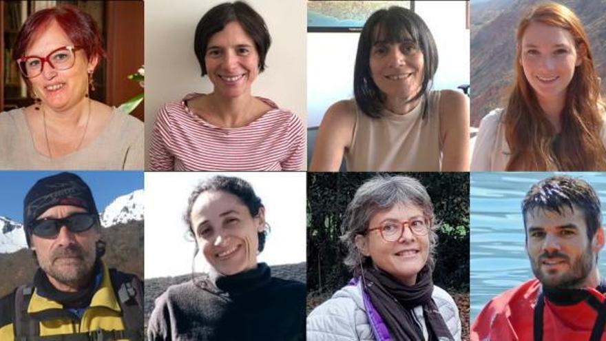 Por la izquierda y empezando por arriba, los miembros de la Unidad de Biodiversidad del CSIC Ángeles Gómez Borrego, Cristina Santín Nuño, Paola Laiolo, Federica Rossetto, José Ramón Obeso Suarez, Patricia Mateo Tomás, Victoria Bascarán Rodríguez y José Vicente López Bao.  