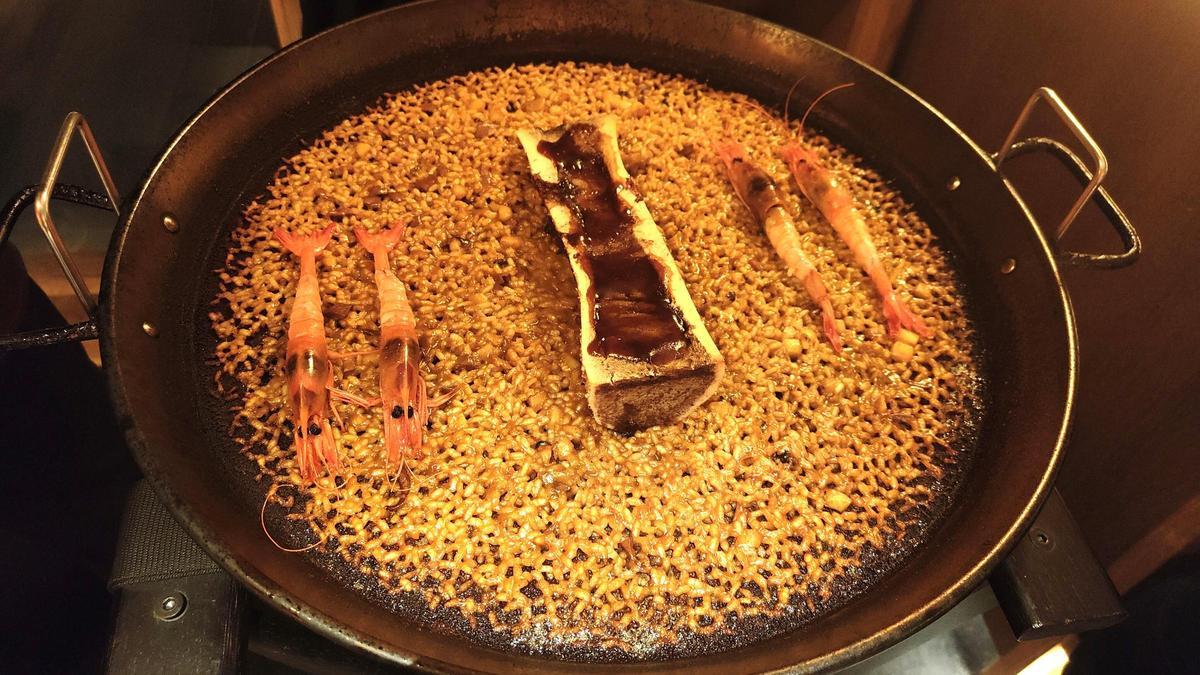 El arroz con gambas y tuétano de Noble.