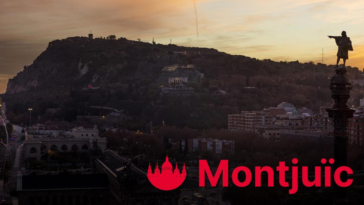 Vista de la montaña de Montjuïc, con la estatua de Colón a la derecha, en Barcelona.