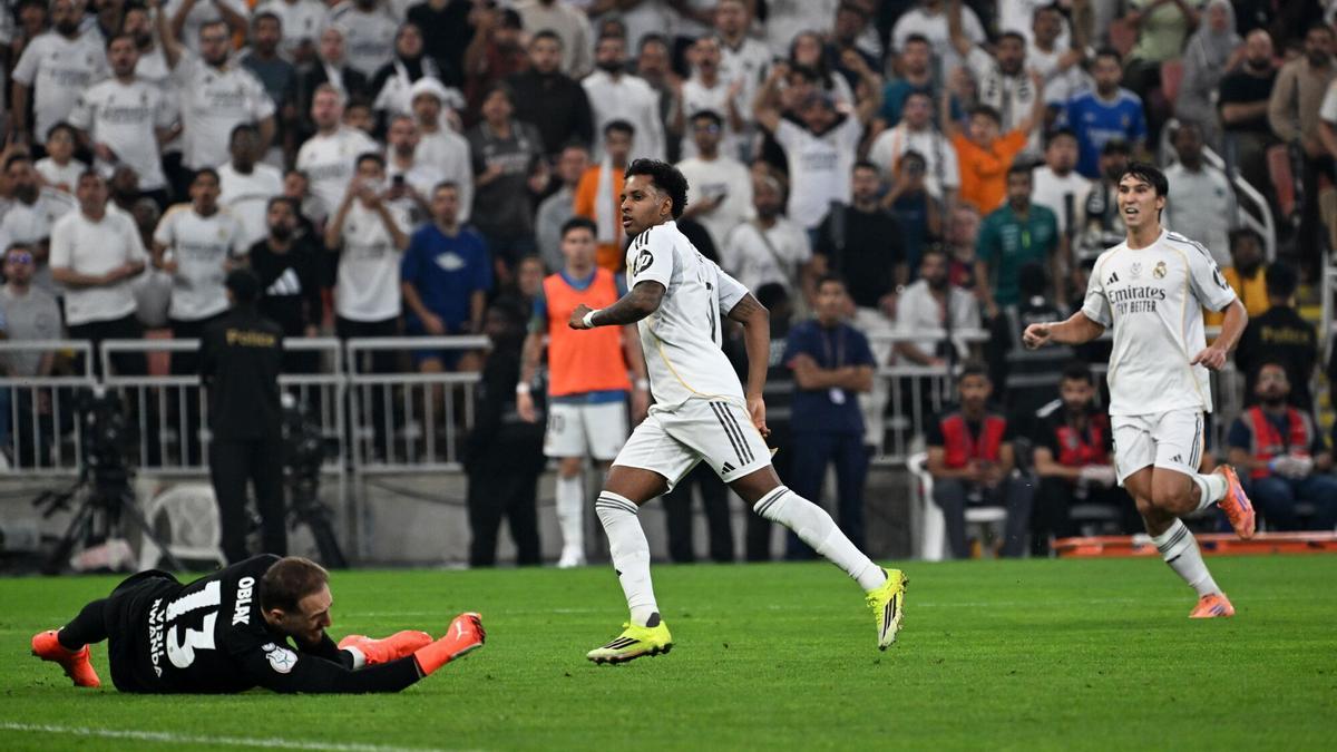 Rodrygo, en el 0-2 del Real Madrid al Atlético en la semifinal de la Supercopa.