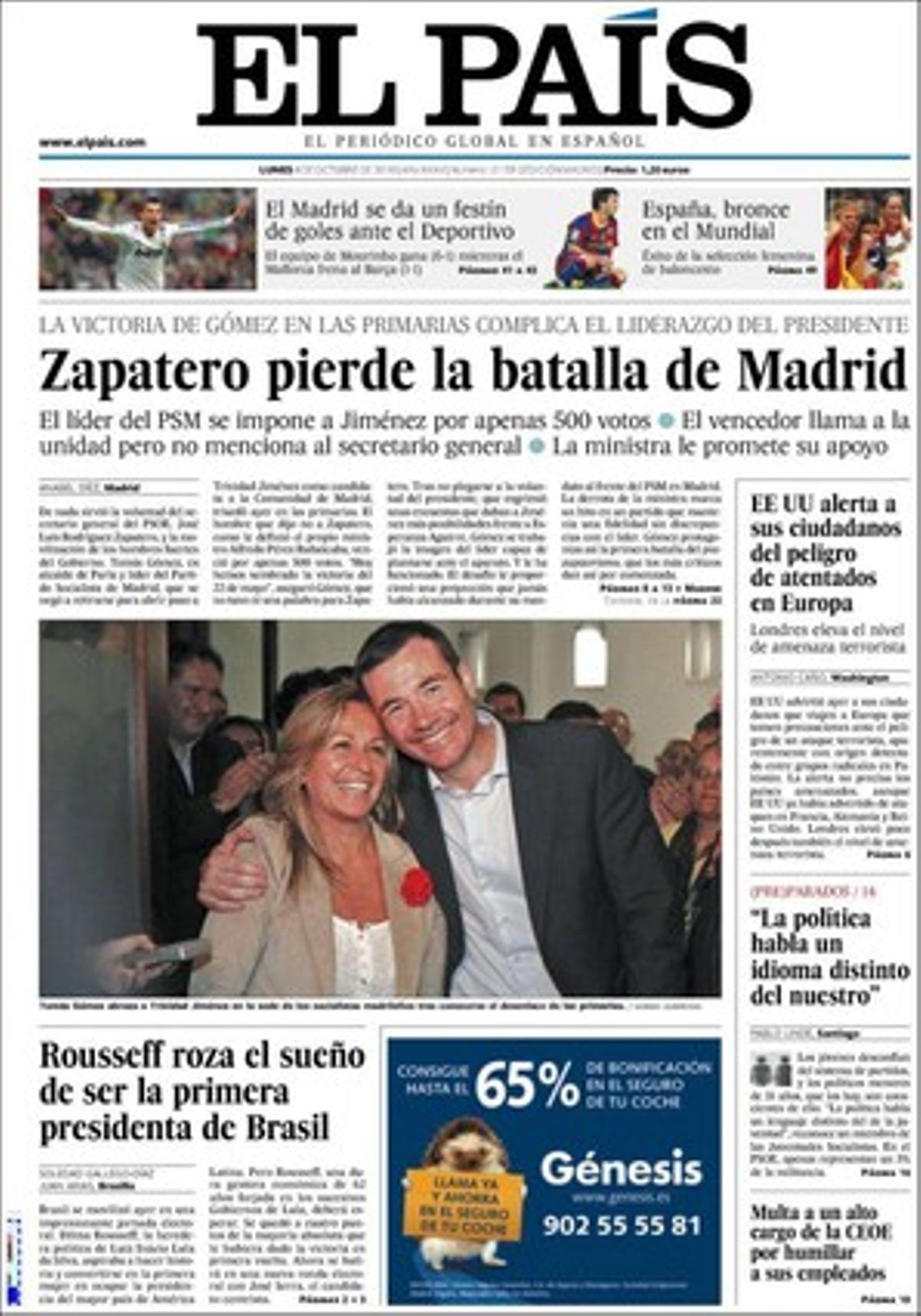 ’El País’, a més de primar el resultat de les primàries del PSOE a Madrid, destaca que els EUA adverteixen els seus ciutadans de l’alt risc d’atemptats a Europa, que els antisistema de Barcelona justifiquen la violència d’uns 300 d’ells, que el títol de professor d’institut pot costar de 192 a 900 hores d’estudis i de 875 a 2.000 euros de matrícula segons en quina la universitat espanyola es cursi, i, finalment, que internet esgota les adreces.