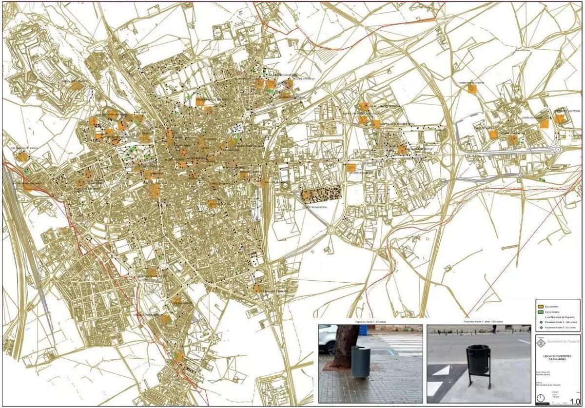 Mapa de las papeleras de Figueres.