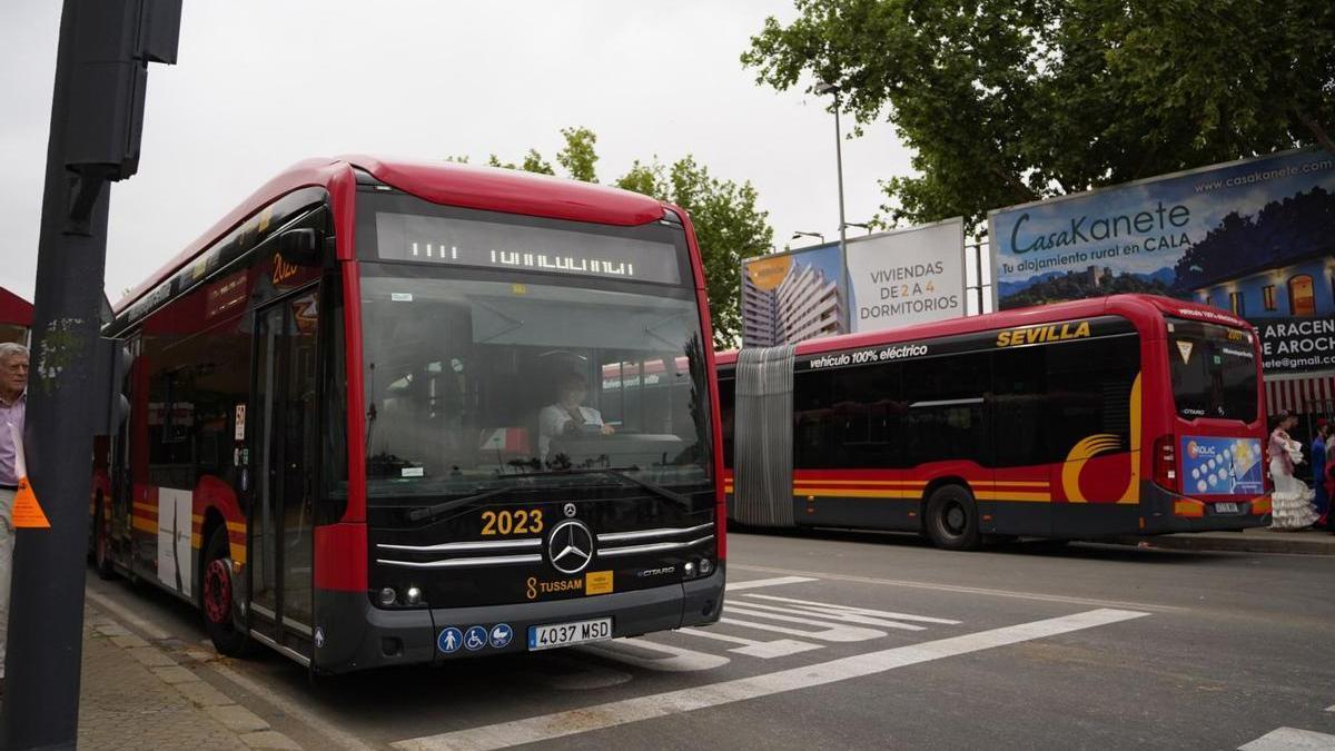 El tranvibús llegando a la Feria de Sevilla desde Sevilla Este