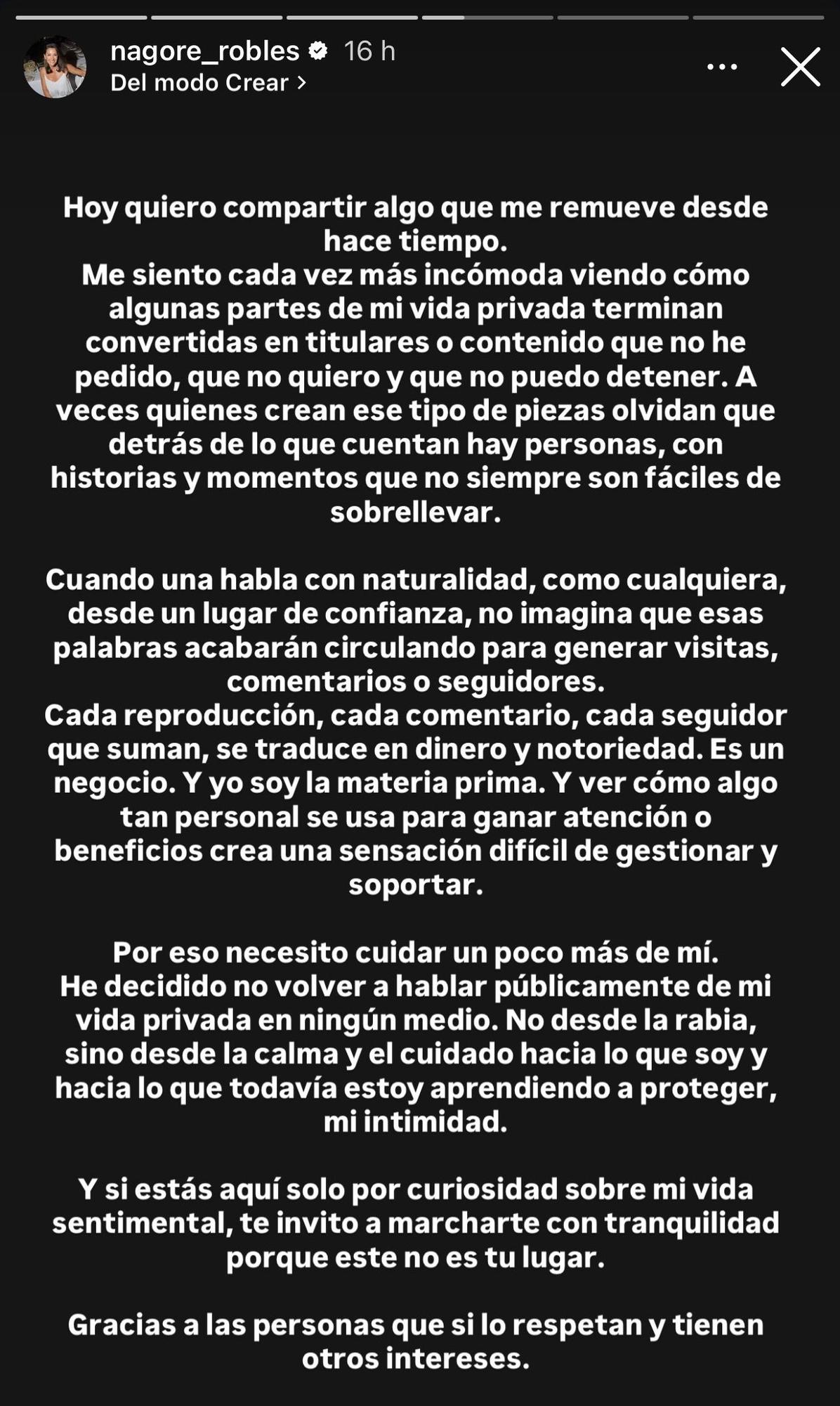El comunicado de Nagore Robles con indirecta incluida