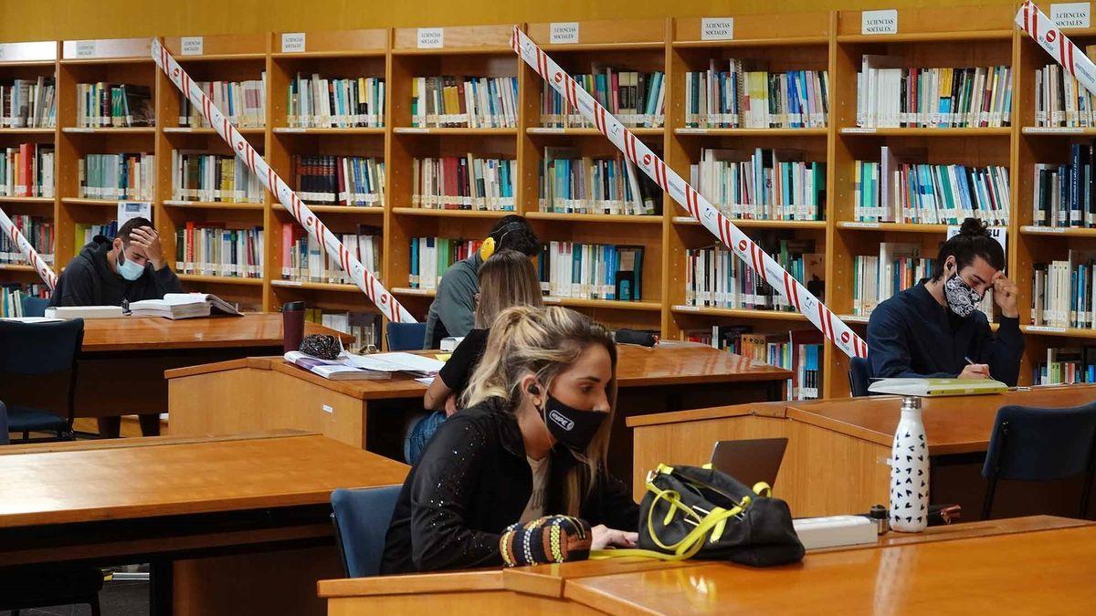 Alumnos estudian en una biblioteca de la Universidad de Málaga