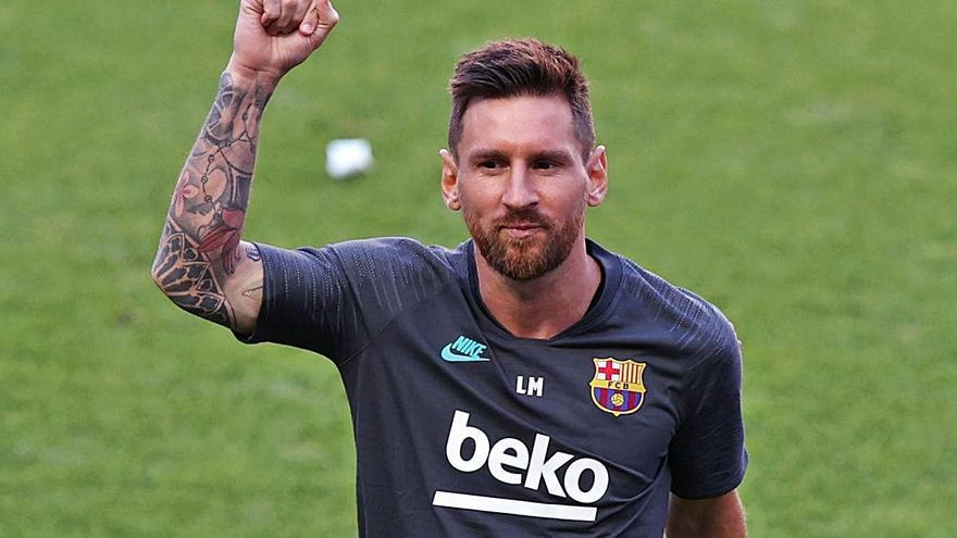 Leo Messi, ayer, en el entrenamiento en Lisboa.