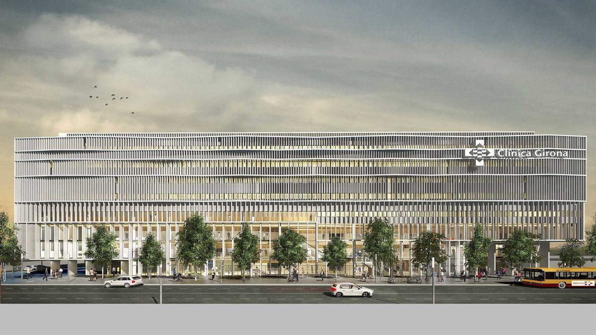 imatge virtual de la façana de la nova Clínica Girona, que mesurarà 111 metres lineals de llargada