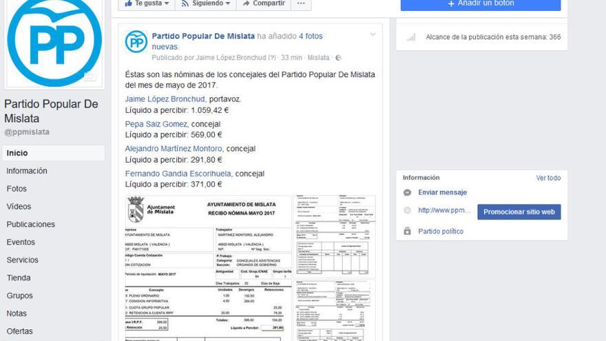 El PP de Mislata publica en facebook la nómina de sus concejales