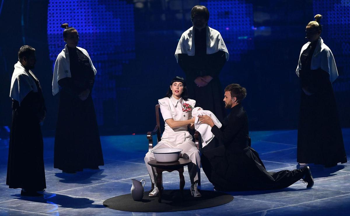 Turin (Italy), 12/05/2022.- Konstrakta from Serbia with the song ’In Corpore Sano’ performs during the Second Semifinal of the 66th annual Eurovision Song Contest (ESC 2022) in Turin, Italy, 12 May 2022. The international song contest has two semifinals on 10 and 12 May, and a grand final on 14 May 2022. (Italia) EFE/EPA/Alessandro Di Marco