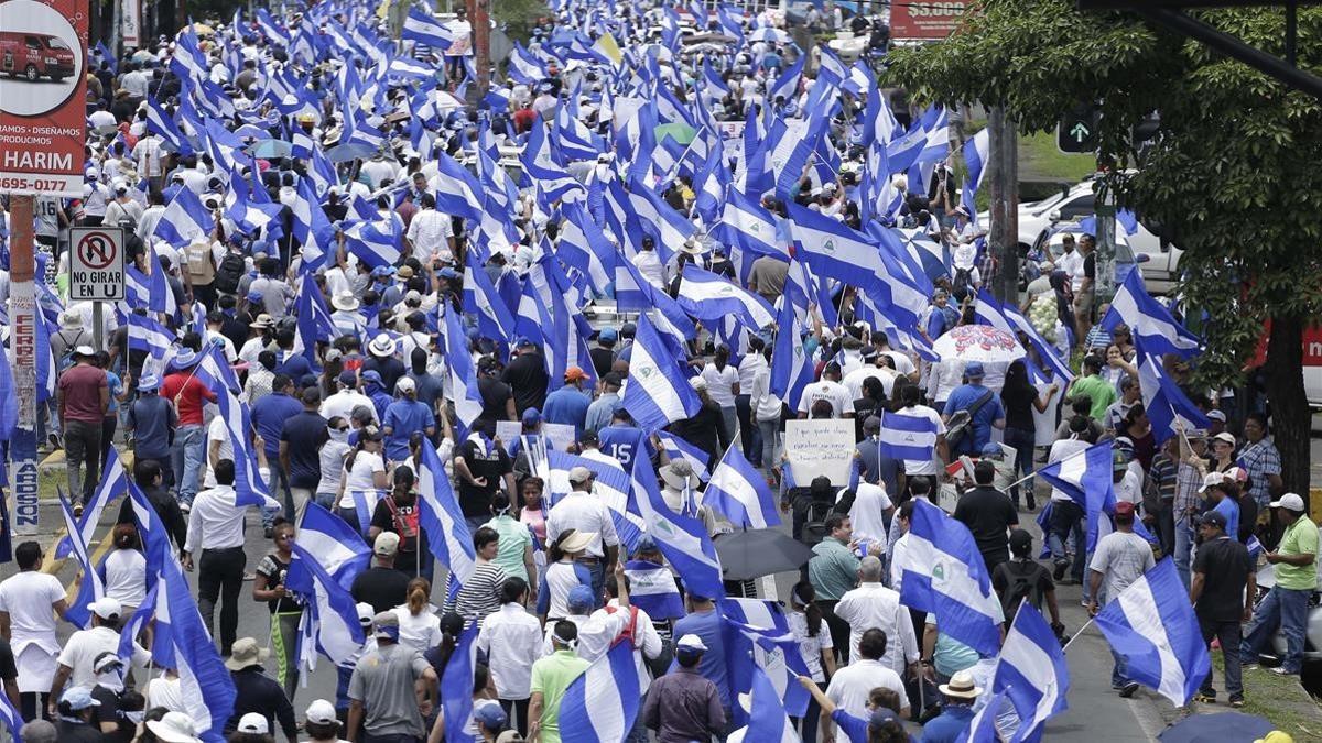 Manifestación contra Daniel Ortega, en Managua.