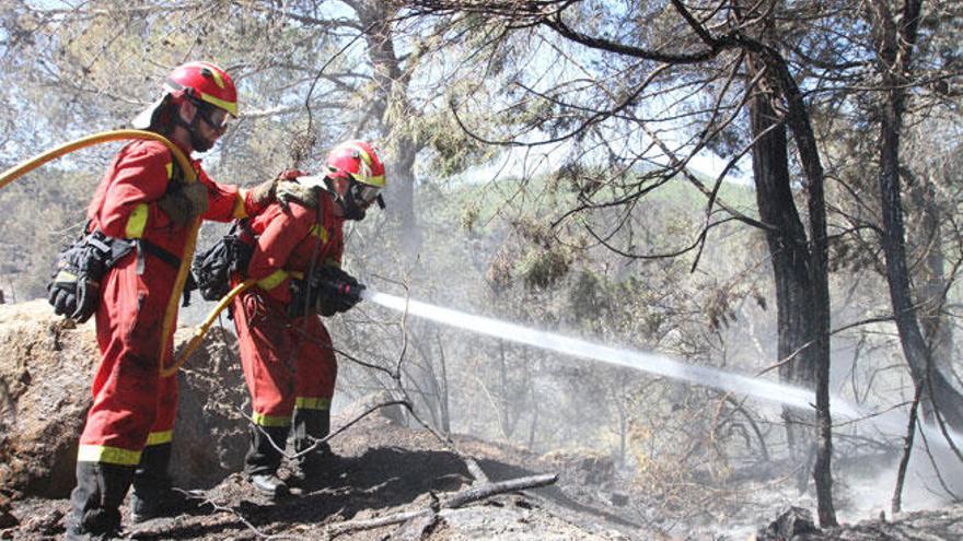 Dos militares de la UME refrescan el bosque.