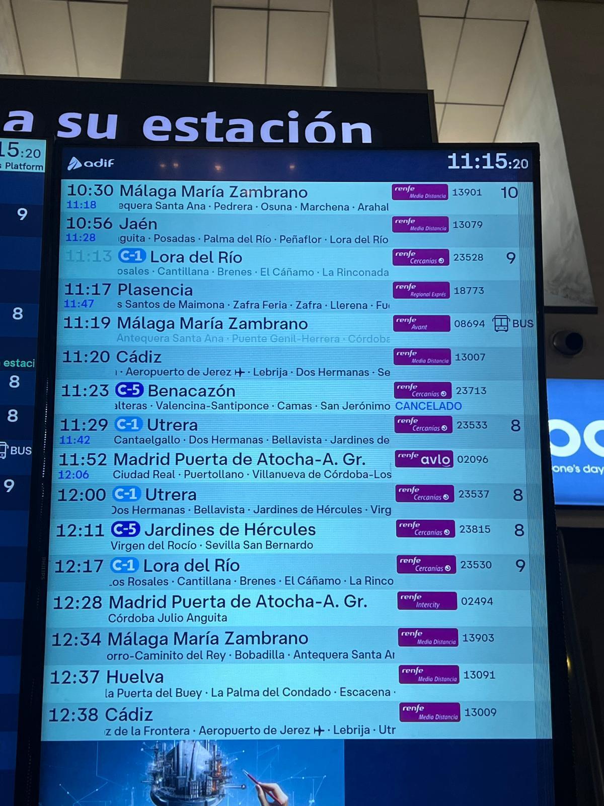 Horario de trenes desde Santa Justa