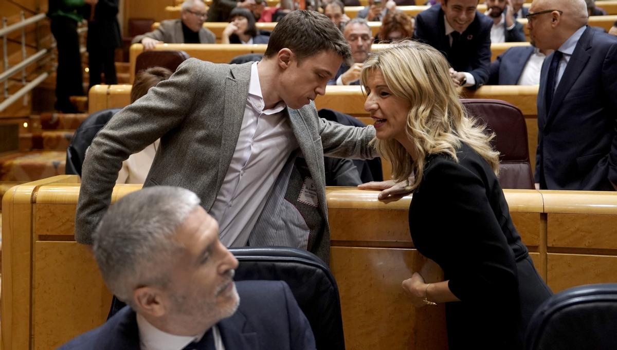 Íñigo Errejón, Yolanda Díaz y Grande Marlaska en una sesión parlamentaria.