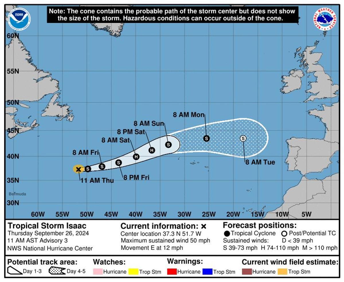 Trayectoria de la tormenta tropical Isaac