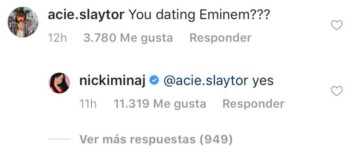 Comentario de Nicki Minaj en su Instagram