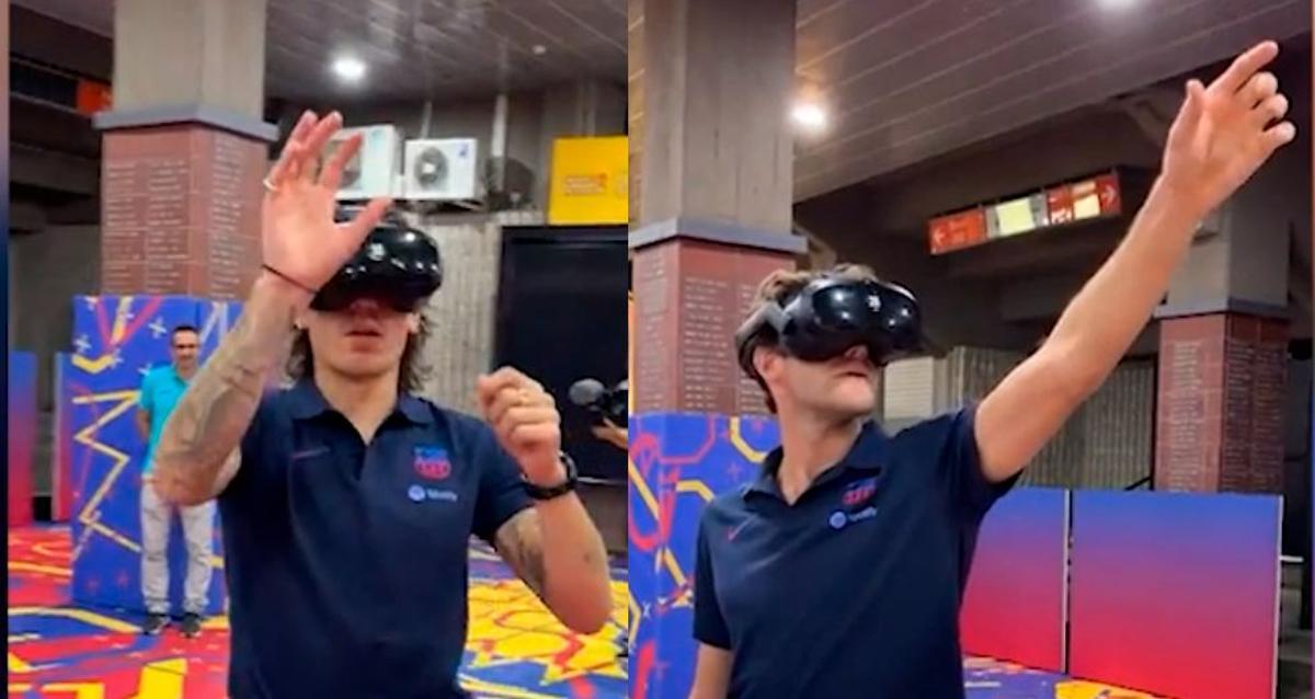 Bellerín y Marcos Alonso probando la realidad virtual