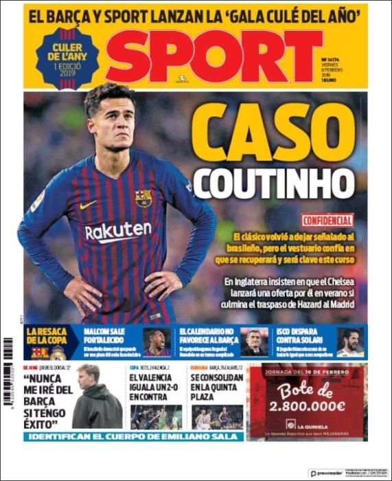 Portada SPORT viernes 8 de febrero 2019