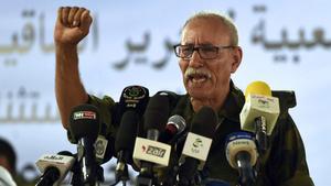 Brahim Ghali  newly elected Polisario secretary general and president of the self-proclaimed Sahrawi Arabic Democratic Republic  delivers a speech during the PF s extraordinary congress on July 9  2016 at the Sahrawi refugee camp of Dakhla  170 kms to the southeast of the Algerian city of Tindouf  in the disputed territory of Western Sahara  Western Sahara independence movement Polisario Front elected a founding member of the group as its new leader Saturday  Algeria s APS news agency said  after its head of 40 years died in late May  Ghali  67-years-old  -- who represented the Algeria-backed movement in Madrid then in Algiers -- is to succeed Mohamed Abdelaziz  who spent decades fighting Morocco for the independence of the territory    AFP PHOTO   Farouk Batiche