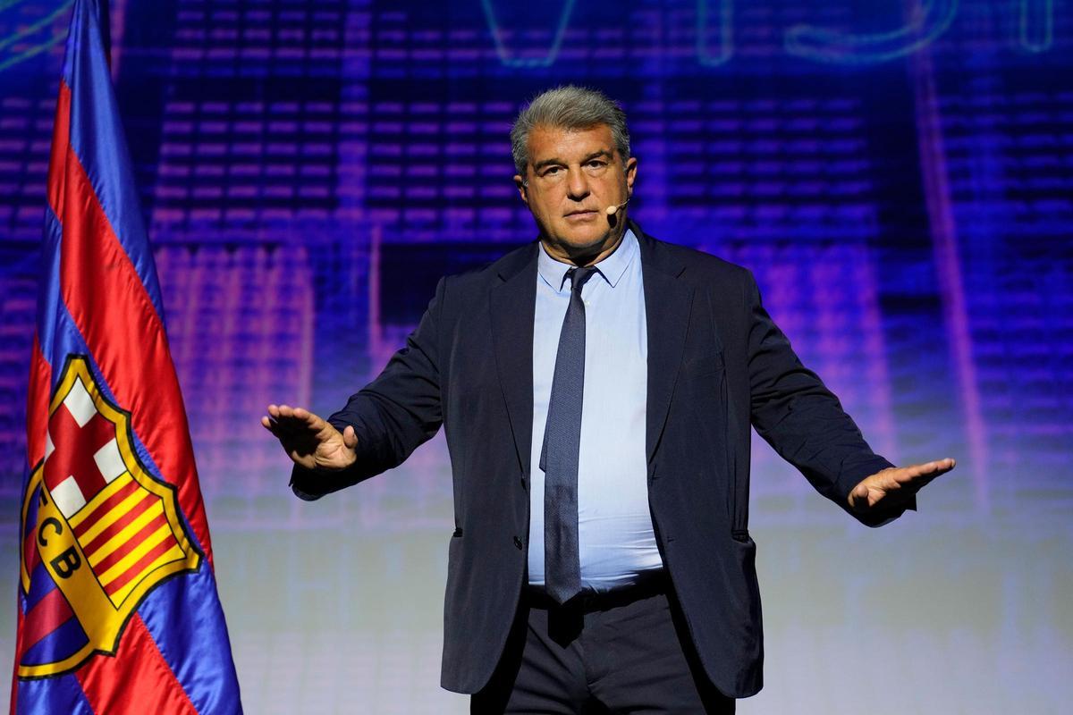 El presidente del FC Barcelona, Joan Laporta, el día de la presentación de Barça Vision, en junio del año pasado.