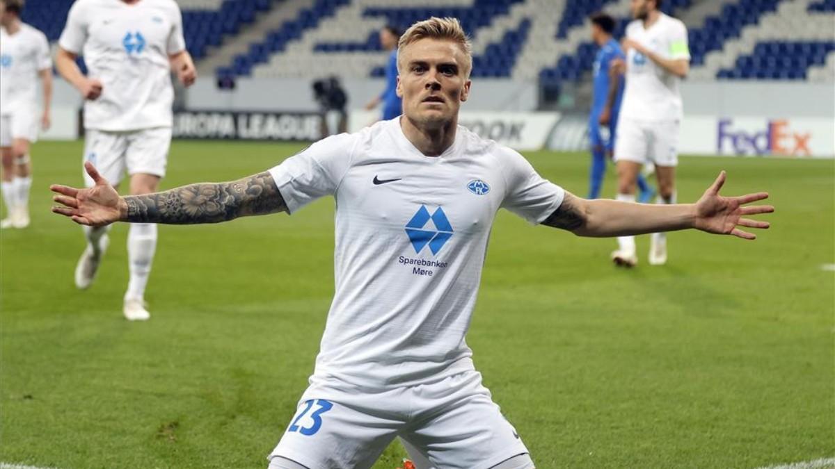 Eirik Ulland Andersen celebra el primero de sus dos goles ante el Hoffenheim.