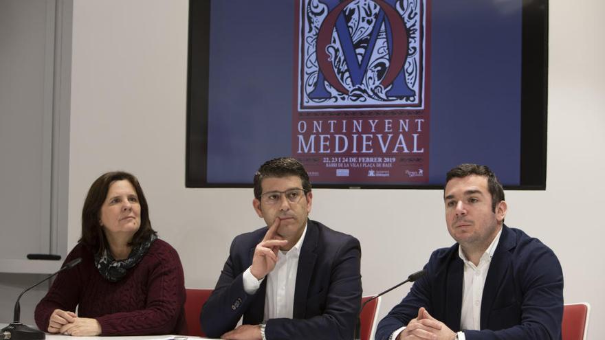 Gandia, Rodríguez y Pla en la presentación del Mercat Medieval, esta mañana.
