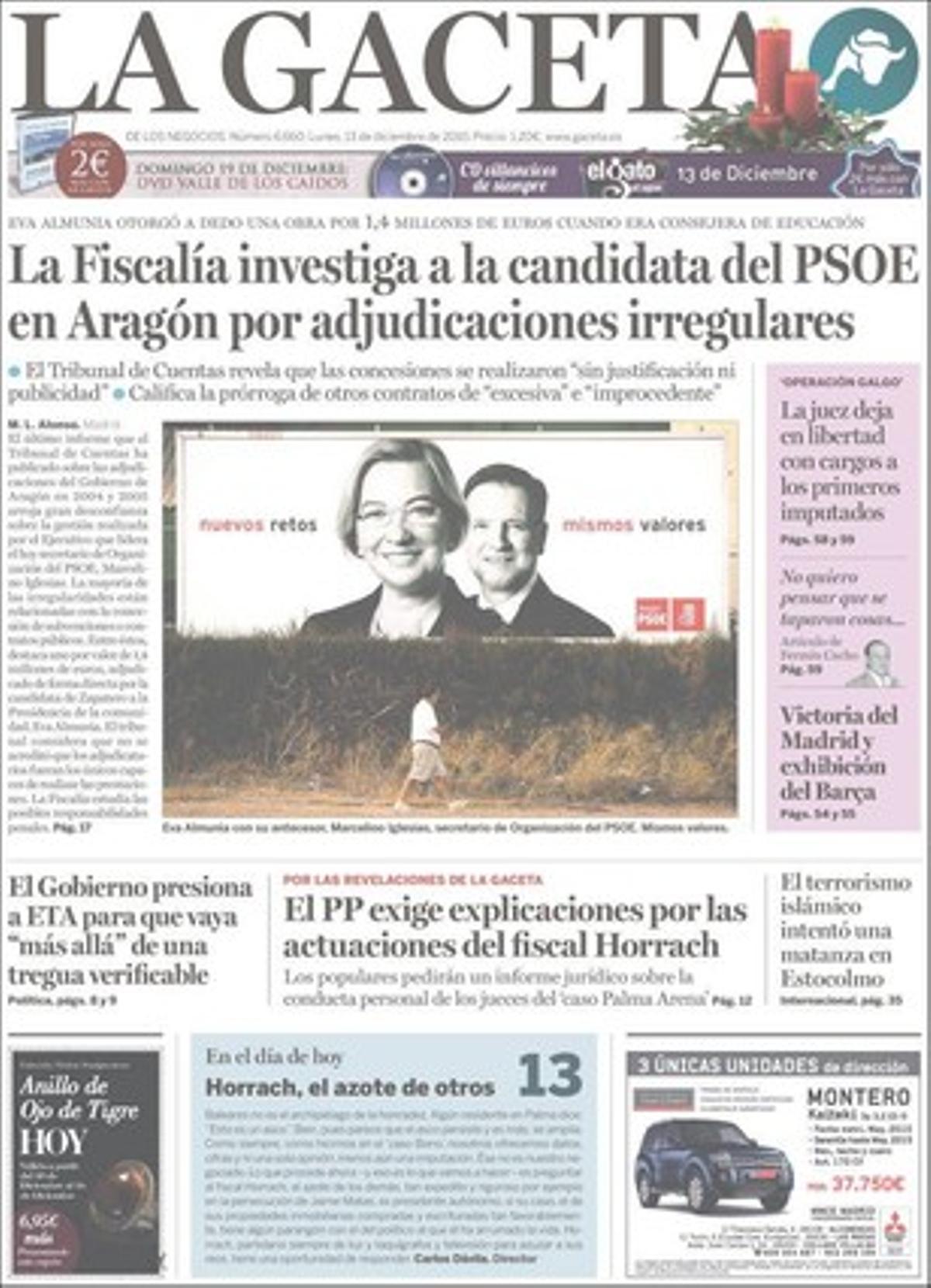’La Gaceta’ destaca a dins la inquietud al Govern pel retard de l’anunci d’ETA, que s’espera abans del 2011.