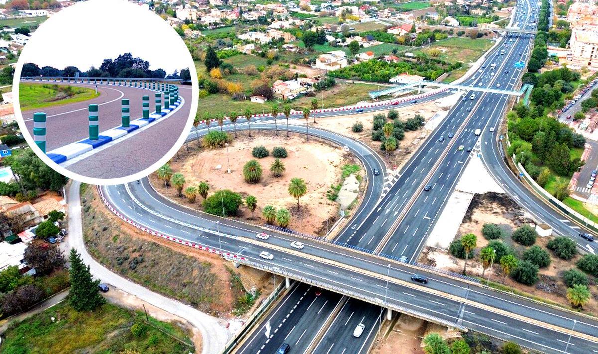 Un ejemplo de los enlace s 'en trompa' en una autovía.