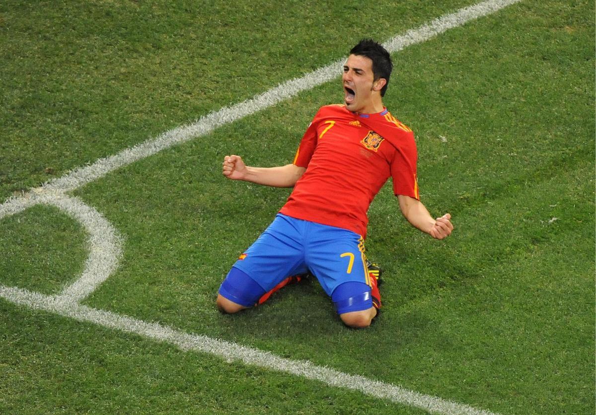 David Villa celebrando un gol en el mundial de Sudáfrica