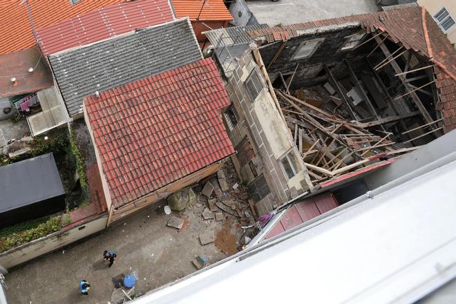 Así fue el derrumbe que se cobró la vida de un bombero en Vigo.