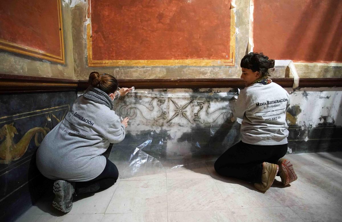 Trabajos para examinar el estado de las pinturas del Museo Loringiano y recuperarlas.