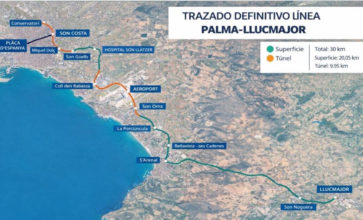 El trazado definitivo de la línea de tren Palma-Llucmajor