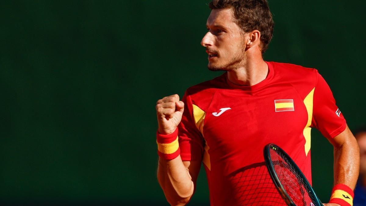 Pablo Carreño representando a España en la Copa Davis.