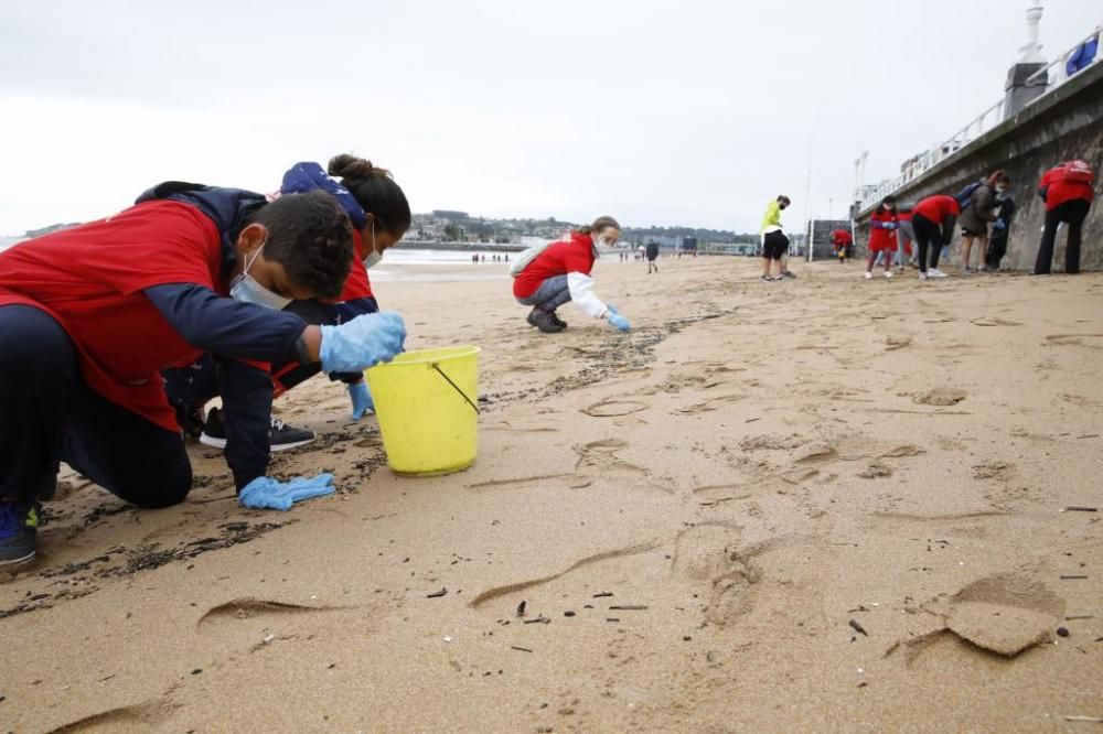 Recogida de plásticos en San Lorenzo (Gijón)