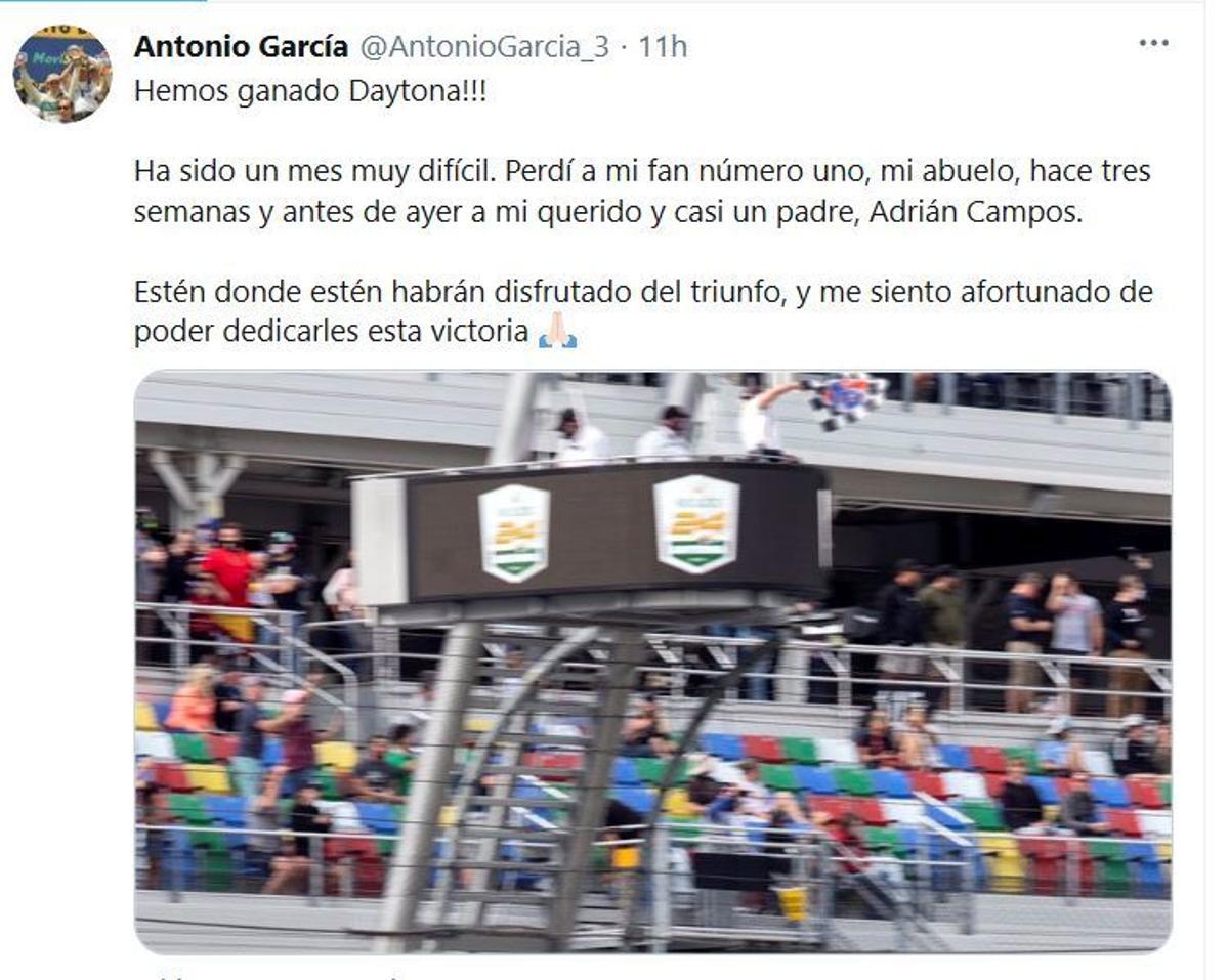 Antonio García gana en Daytona y se lo dedica a Adrián Campos