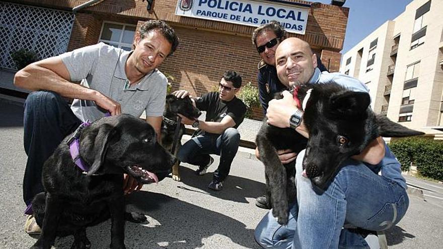 Varios agentes y canes de la nueva unidad del Ayuntamiento de Alicante.