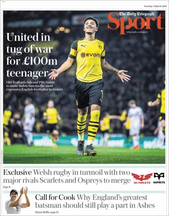 Portada TELEGRAPH SPORT martes 5 de marzo de 2019