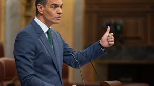 El presidente del Gobierno, Pedro Sánchez, comparece durante una sesión extraordinaria en el Congreso de los Diputados, a 17 de julio de 2024.