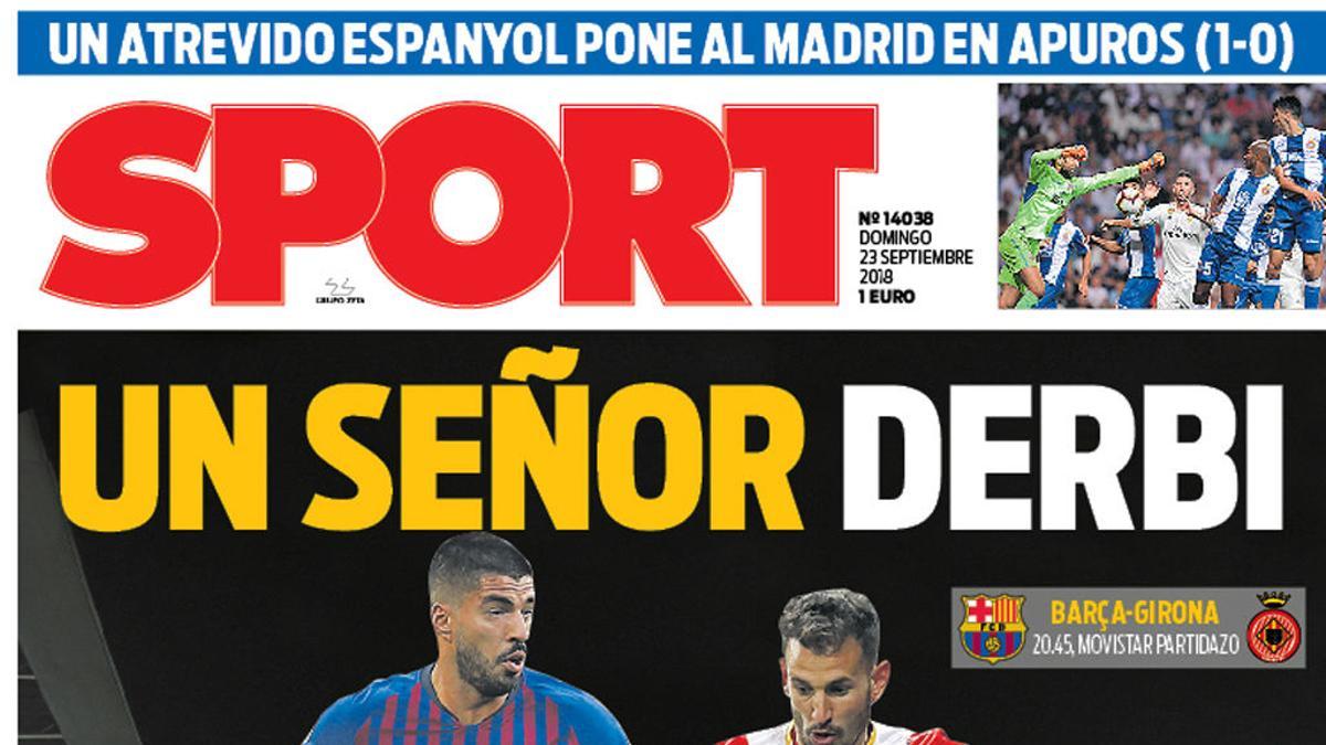 Esta es la portada de SPORT del domingo 23 de octubre de 2018