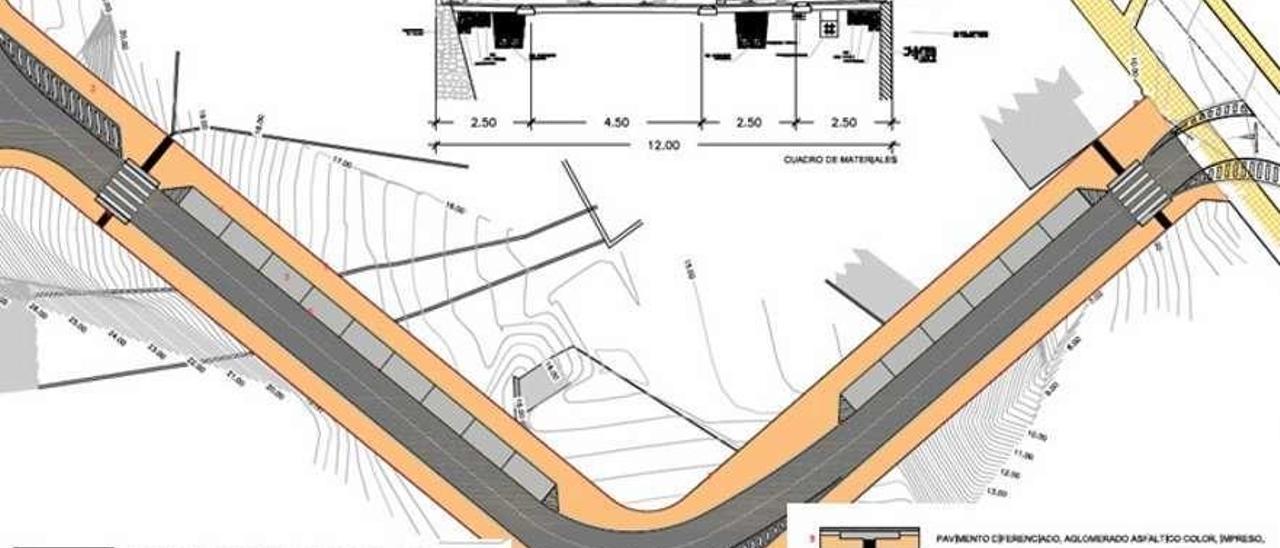 Uno de los planos que maneja el Concello para trazar la nueva calle de As Bouzas. // FdV