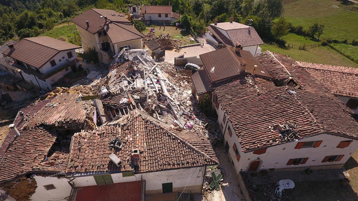 A drone photo shows the damages following an earthquake in Casale